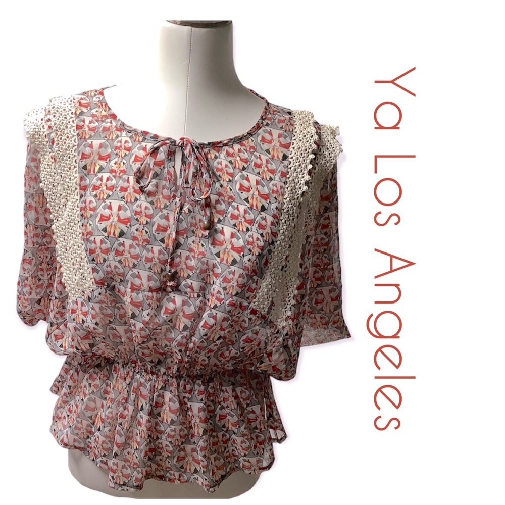 🆕Ya Los Angeles Size Medium Women’s Sheer Patterned Blouse